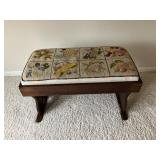 Antique bench w embroidered seat