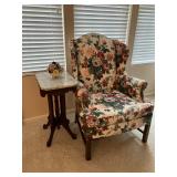 Antique marble top table, another Hickory & White wingback