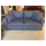 Beautiful sofa w dusty blue damask upholstery