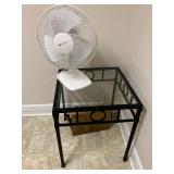 Fan, metal table w glass top