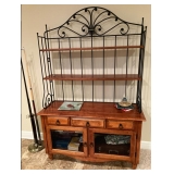 Pine cabinet w wrought iron hutch
