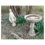 Mary statue, concrete bird bath