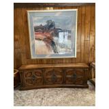 Large framed & signed print, 78" wide cabinet