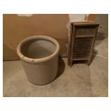 Antique 5 gal. crock, 2 small washboards