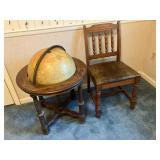 World globe in oak stand, side chair
