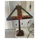 Lamp w prairie style leaded, stained-glass shade