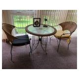 Wicker and iron table w 2 chairs