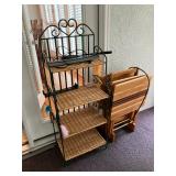 Wicker and iron shelf, folding wooden TV tables