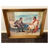 Vintage painting business man meeting w Jesus