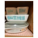 Complete set of Pyrex refrigerator dishes in "Butternut"