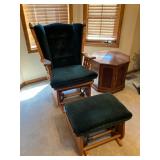 Solid oak glider chair w footstool