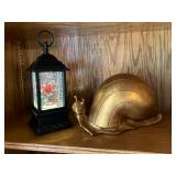 Lighted snow lantern, California Pottery gold snail