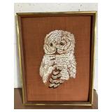 Framed embroidered owl