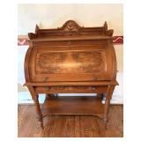 Burl front on antique walnut cylinder desk