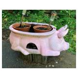 Large terra cotta pig planter w pink paint