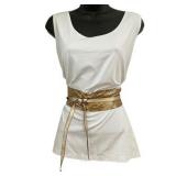 Lot 003   0 Bid(s) Gold Mesh Metal Wrap Cinch Belt, Leather Ties
