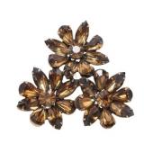 Lot 023   1 Bid(s) 1960s Amber Rhinestone Triple Floral Brooch/Pin
