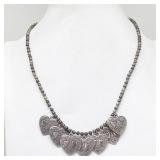 Lot 044   0 Bid(s) Heart Bib Necklace, Silver Tone