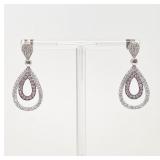 Lot 056   1 Bid(s) Tear Drop Sterling Silver, Pink and Clear Crystal Set Earrings