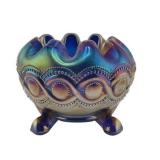 Lot 013-002    Northwood Carnival Glass Beaded Rose Bowl, Cobalt Blue