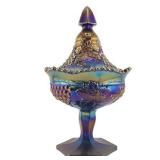 Lot 038    Northwood Carnival Glass Grape Pattern Sweet Meats Dish