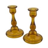 Lot 069  Tiffin Amber Glass No.79 Candlesticks