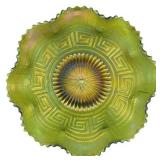 Lot 079   Northwood Carnival Glass Greek Key Bowl, Green