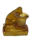Lot 535  1885 Belmont Glass Co. Dog and Top Hat Amber Toothpick Holder