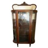 Early 20th C Curved Glass Front Oak China Cabinet