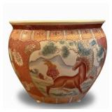Contemporary Satsuma Style Koi Bowl with Horse Design