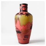 Daum Nancy Cameo Glass Vase, Lake Scene