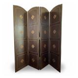 Traditional Gold Embossed Faux Leather Four Panel Screen