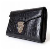 Aspinal of London Black Croc-Embossed Leather Mayfair Clutch Bag