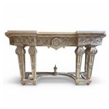 Monumental Neoclassical Carved Console Table with Marble Top