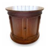 Round Drum-Form Cabinet / Side Table with Marble Top