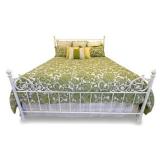 Ornate White Iron King Bed Frame with Scrolled Headboard & Footboard