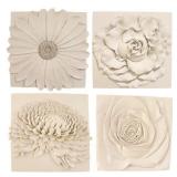 Sculptural White Resin Floral Wall Panels, Four (4)