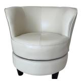 Ivory Faux Leather Swivel Barrel Tub Chair