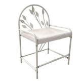 Vintage White Metal Vanity Bench with Leaf Motif Back