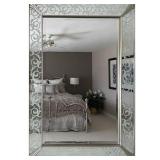 Contemporary Venetian Style Scroll Etched Beveled Wall Mirror