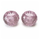Oleg Cassini Signed Pink Crystal Faceted Votive Holders, Two (2)