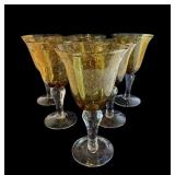 Amber Crystal Hand Blown Goblets, Six (6)