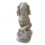 Concrete Dog Garden Statue Holding Rose Basket