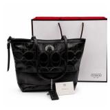 Coach Signature Stitch Black Patent Leather Glossy Tote