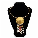 Goossens Paris Pearl & Coral Nautical Torque Collar Statement Necklace