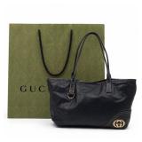 GUCCI Black Leather Britt Tote Bag