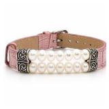 Honora Sterling Silver Freshwater Pink Leather Bracelet