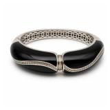 Sterling Silver Black Enamel Hinged Bangle Bracelet