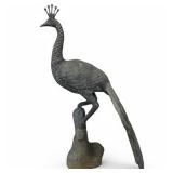 Peacock Garden Sculpture with Verdigris Patina