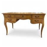 French Walnut Leather Top Writing Desk